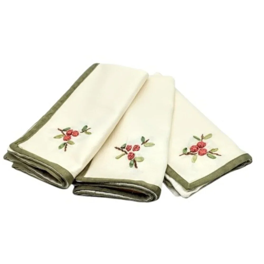 Set of 3 Hand-Embroidered Square Cloth Napkins